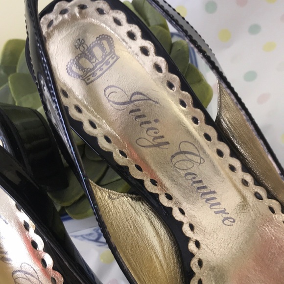 JUICY COUTURE Made in Italy Black Patent Leather Sling Back 2” Heels Size 6 - Picture 5 of 8
